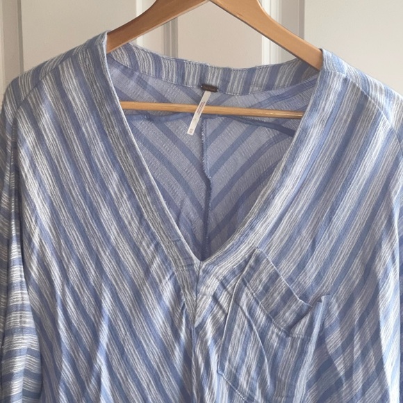 Free People Morning Solid Blue and White Striped Long Sleeve Top $68 Blue White - Picture 4 of 9